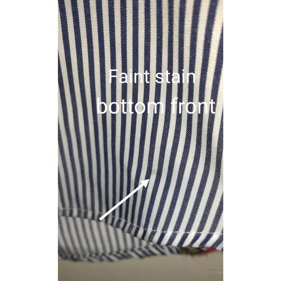 Mystree Top Shirt Womens Small Blue White Pinstripe Embroidered Flowers Nautical - Picture 8 of 14